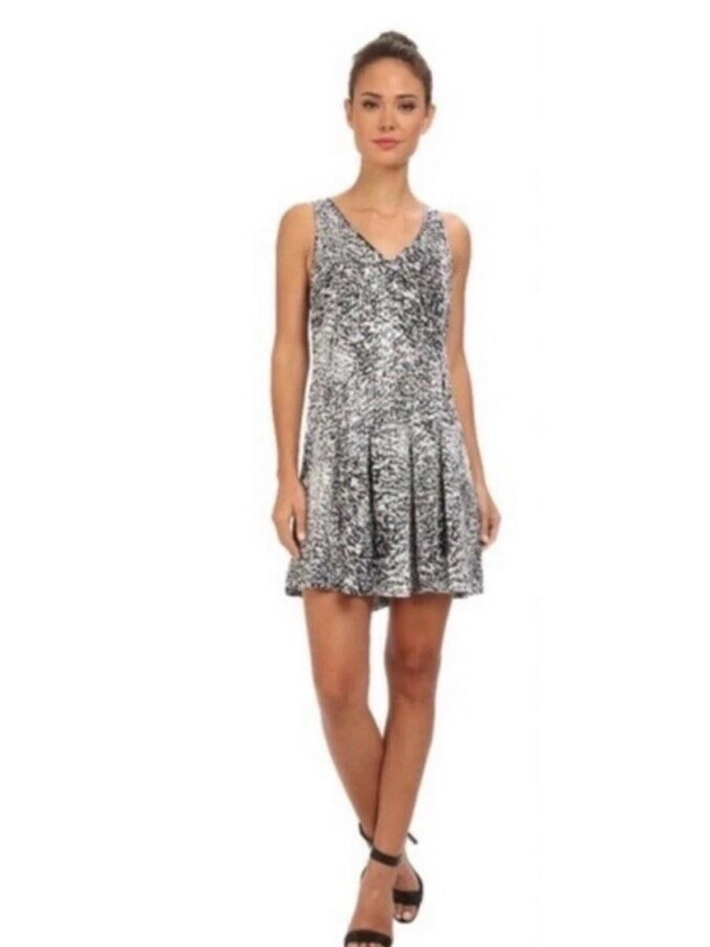 Rebecca Taylor womens white noise printed drop waist mini dress size 6